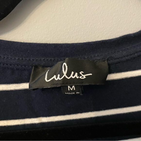Lulu’s Cafe Society Navy Blue Striped Shirt Dress in Medium - Picture 4 of 5